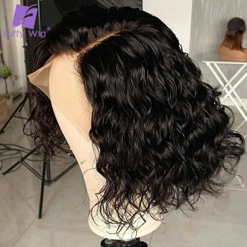 

Short Curly Bob 13x4 Lace Frontal Wig Glueless Lace Front Indian Remy Human Hair Wigs Pre Plucked For Black Women 180% Luffywig