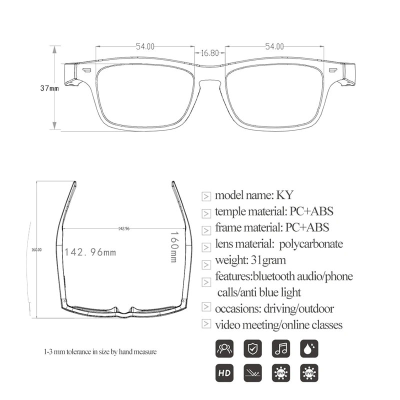 Non bone conduction Bluetooth audio smart glasses driving Sunglasses suitable for iOS Android system support dropshipping