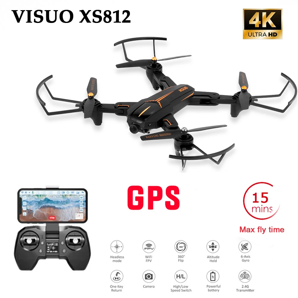 VISUO XS812 GPS 5G WiFi FPV с камерой 4K FHD 15 минут время полета складной Радиоуправляемый Дрон