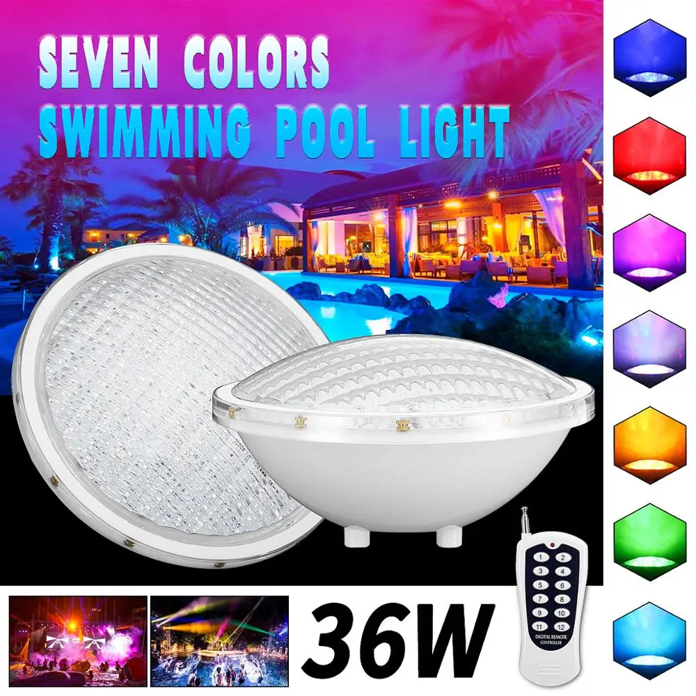 36W LED RGB Multi-Color Underwater Swimming Pool Bright Light with Remote Control