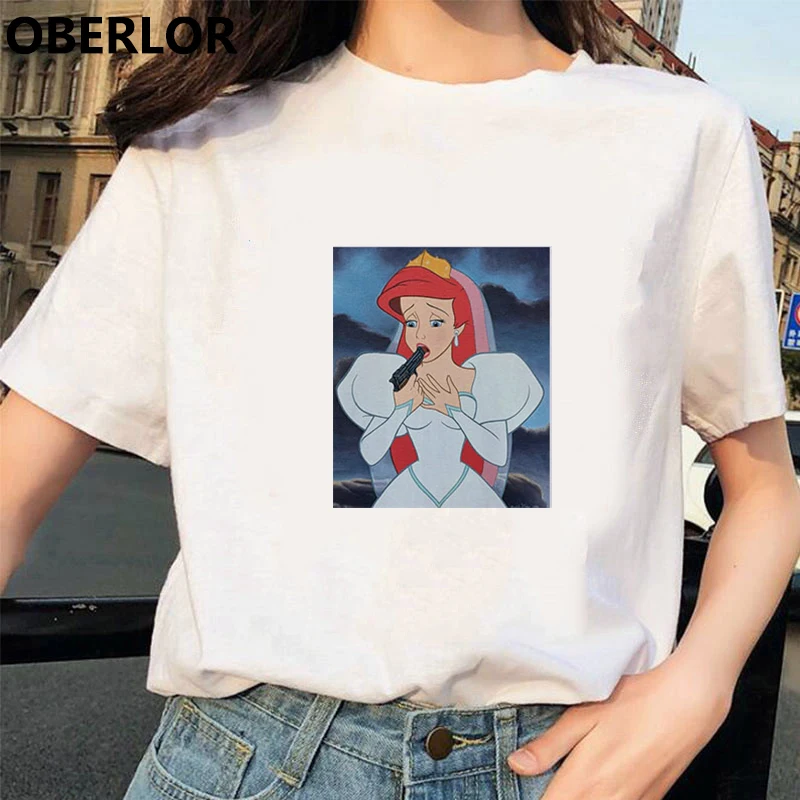 Camisetas Verano Mujer футболка принцессы с принтом Золушки женская летняя белая с коротким рукавом Harajuku Эстетическая одежда - Цвет: GM10121