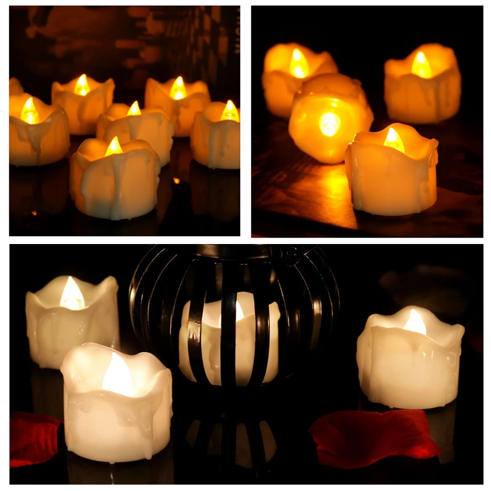 24 шт./партия светодиодная чайная свеча, мерцающие светодиоды, свечи с таймером, электронная лампа с батареей для украшения праздника