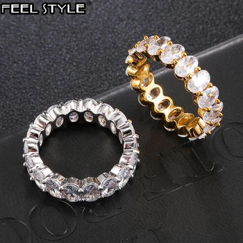 

Hip Hop Popular CZ Stones Oval Shape Rings Tready Bling Iced Out Copper Cubic Zirconia Ring For Men Women Jewelry