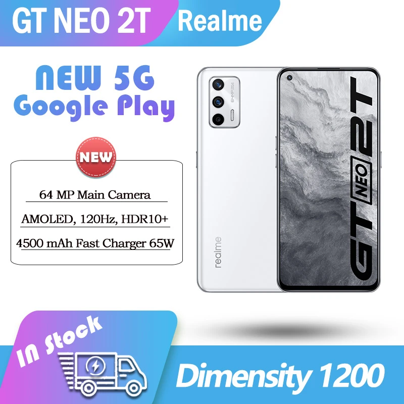 realme GT neo 2t 5G google SmartPhone Dimensity 1200 AI version 64Mp Camera 4500mAh 65W flash changer NFC Super AMOLED 120