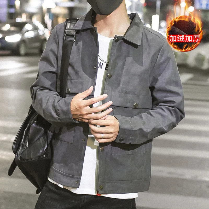 Mens Jackets 2019 Autumn and Winter New Fashion Casual Jacket Men's Plus Velvet Jacket Men's Cardigan Shirt Men's Clothing
