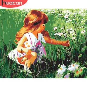 

HUACAN Oil Painting By Number Girl HandPainted Art Pictures By Number Flower For Adults Kits DIY Gift For Living Room