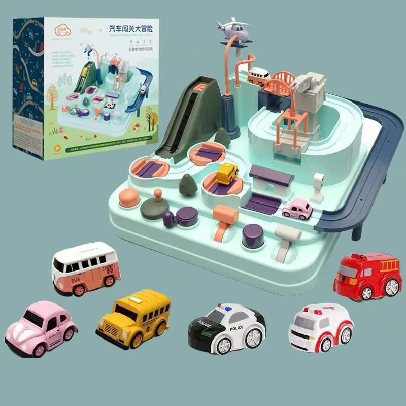 Bébé manuel voiture aventure Rail jeu Train piste jouets enfants éducation jouet Macaron couleur Table jeu Rush à travers la douane