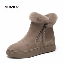 SWYIVY/теплая обувь; женские зимние ботинки; коллекция года; bottine femme; плюшевые зимние ботинки; женские ботильоны на меху на платформе и молнии; черные кроссовки
