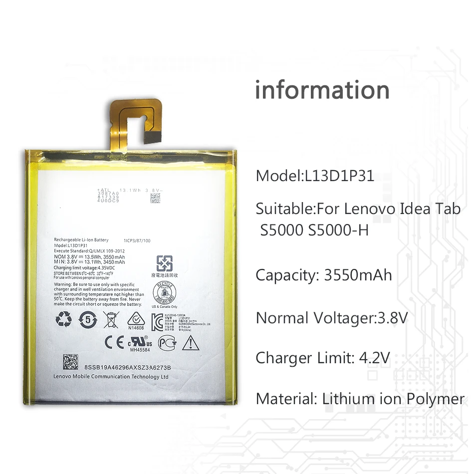 Аккумулятор для Lenovo LePad S5000 S5000H Pad A3500 Tablet PC L13D1P31 Tab 2 A7-30 аккумулятор 3450-3550 мАч