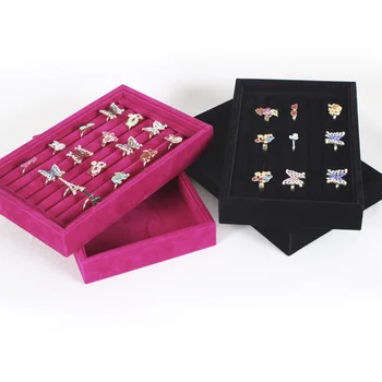 

Retail Earring Pin Jewelry Display Tray Box Velvet Wood Stand Case