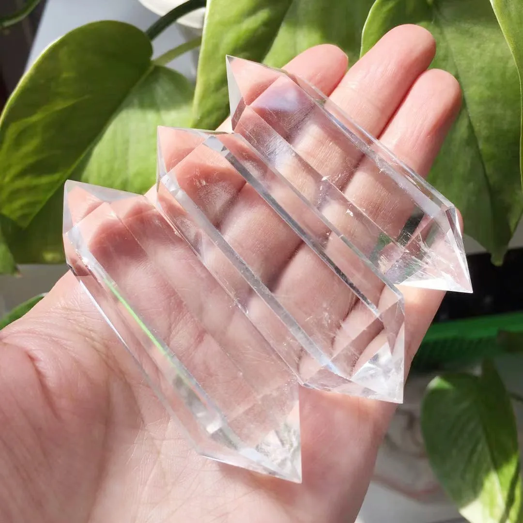 3PCS Natural White Quartz Clear Crystal Obelisk Reiki Treatment Healing Stone Polishing Double-pointed Hexagonal Wand 4
