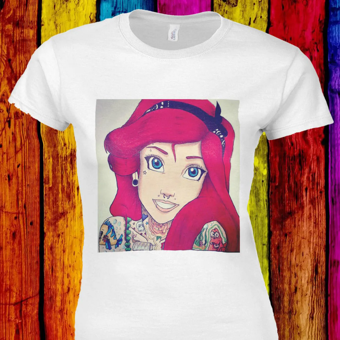 Женская футболка панк Принцесса Ариэль Пирсинг Татуировка для мужчин и женщин