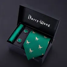 Мужские галстуки с динозавром зеленые золотые шелковые мужские свадебные галстуки Подарочная коробка для носовых платков набор мужских галстуков для мужчин подарок Barry.Wang BB-5192