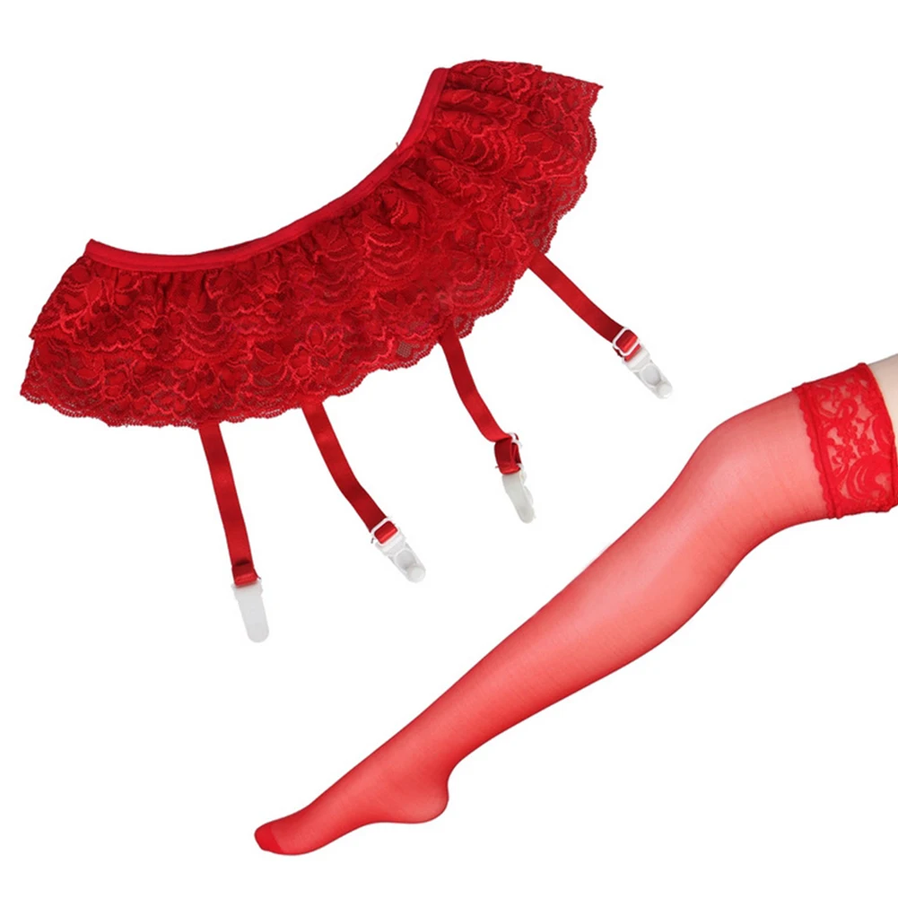 Women’s Sexy Fashion Lace Top Thigh Highs Stockings Socks + Garter Belt