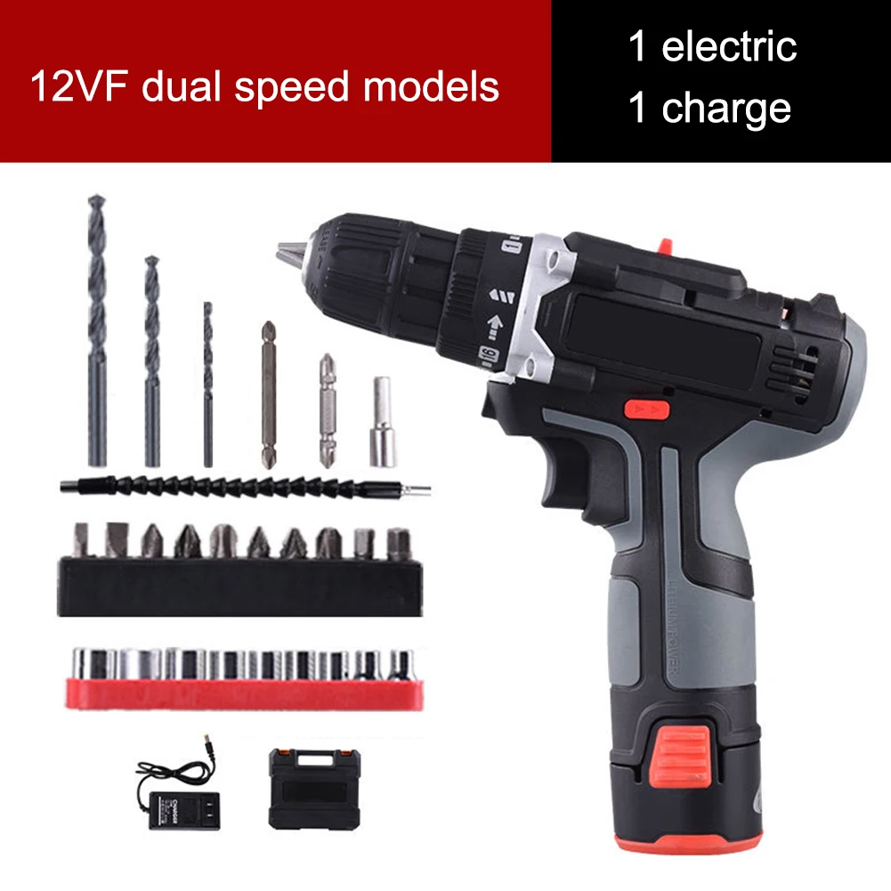 12V Electric Drill with Rechargeable Lithium Battery Electric Screwdriver Cordless Two-speed Power Tool for Stone Hole Punching
