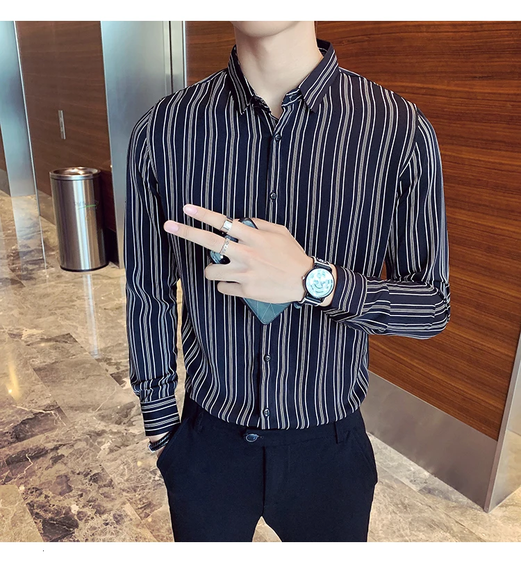 Полосатая мужская деловая рубашка Camisa, повседневная приталенная рубашка с длинным рукавом, Мужская одежда, уличная одежда, Social Top Chemise Homme