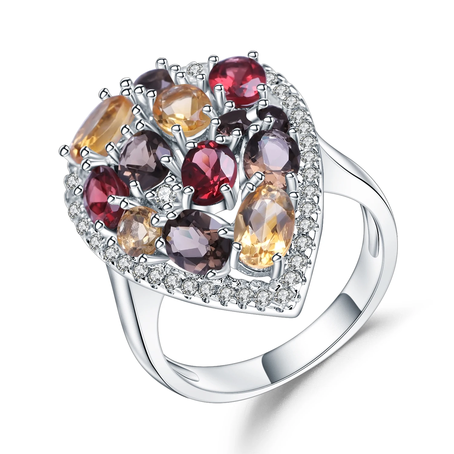 Gem's Ballet, разноцветный натуральный гранат, цитрин, дымчатый кварц, драгоценный камень, кольца, 925 пробы, серебро, коктейльное кольцо для женщин, ювелирное изделие