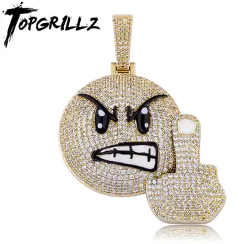 

TOPGRILLZ New Angry Expression HipHop Fashion Pendant Necklace With 4mm Tennis Chain High Quality Ice Micropavé Cubic Zirconia