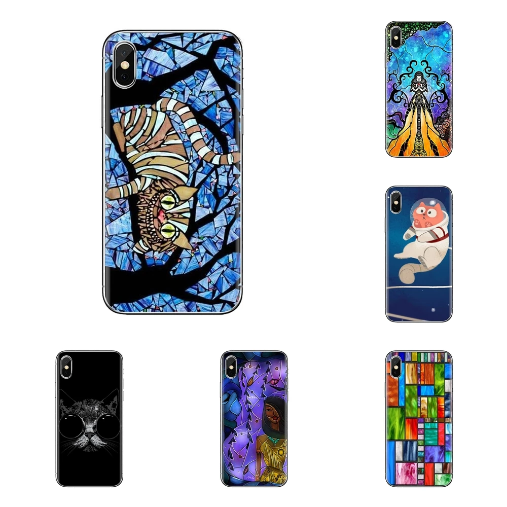 Housing For Huawei Honor 7X V10 6C V9 6A Play 9 Mate 10 Pro Y7 Y5 P8 P10 Lite Plus GR5 2017 Astronaut Stained Glass Colorful Cat |