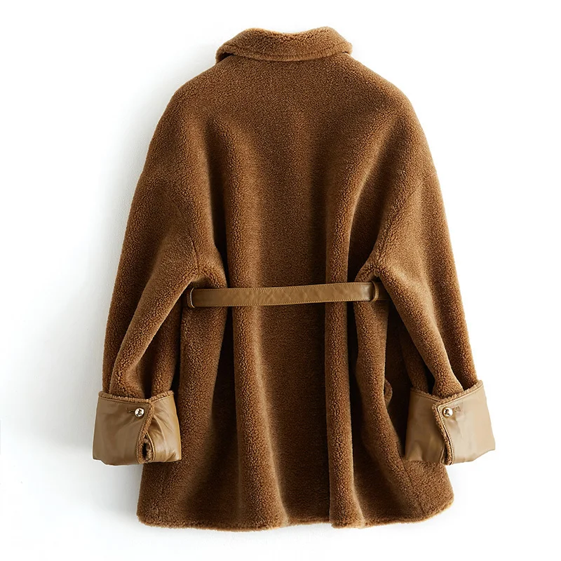 

Sheap Shearing Fur Coat Women Warm Real Fur Coat Long Parka Winter 100% Wool Jacket With Belt casaco feminino L2482