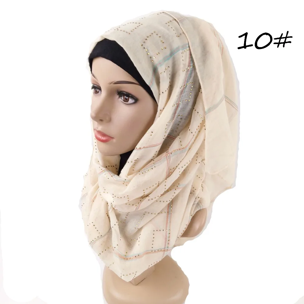 S9 10 шт. Высококачественная хлопковая вискоза в полоску с бриллиантами crinkle хиджаб платок шарф повязка на голову Макси можно выбрать цвета