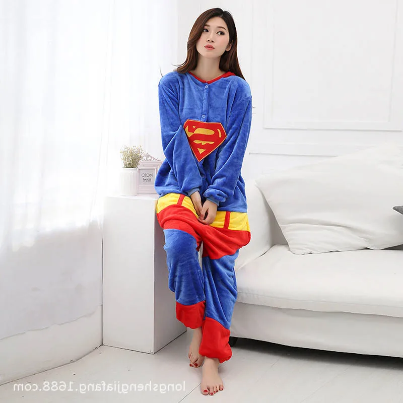 Superman 1 Kigurumi Пижамы взрослых Комбинезоны Для женщин Для мужчин фланелевые костюмы Семья «Супермен», «Бэтмен», «Человек-паук»; Пижама комбинезоны зимние пижамы - Цвет: Superman 1
