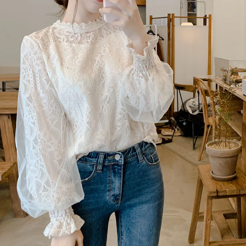 Blusa transparente manga larga para mujer, camisa blanca con botones, malla transparente, 10456 - AliExpress