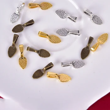 

50pcs/set Tibetan Alloy Spoon Glue On Bails Leaf Flat Pad Pendant Bails Tone DIY Jewelry Making Accessories