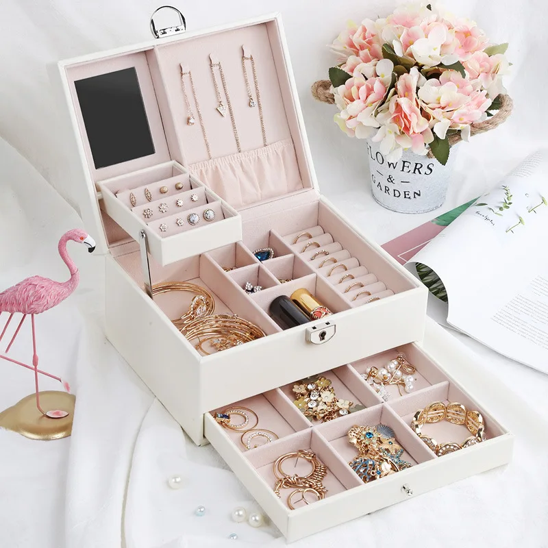 Large Capacity Jewelry Organizer Leather Earring Necklace Ring Bracelet Carrying Cases Exquisite Makeup Case Accessories Items | Украшения