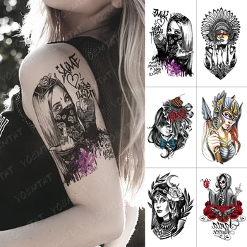 

Waterproof Temporary Tattoo Sticker Cool Girl Indian Flash Tatoo Old School Body Art Arm Water Transfer Fake Tatto Women Men