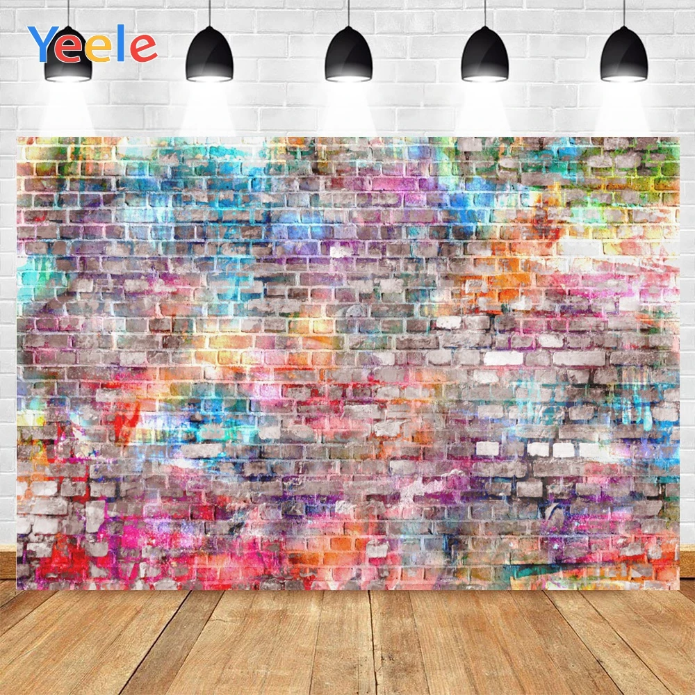 

Yeele Grunge Brick Wall Graffiti Colorful Vinyl Background Photophone Photography Baby Photo Studio for Decor Customized Size