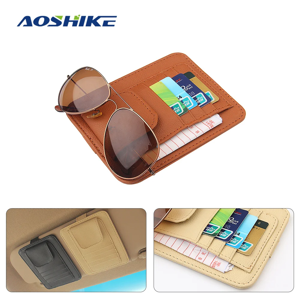 AOSHIKE Автомобильный солнцезащитный козырек сумка для хранения Авто солнцезащитных очков карта билетов папка для документов PU органайзер для мобильного телефона сумка для автомобиля-Стайлинг