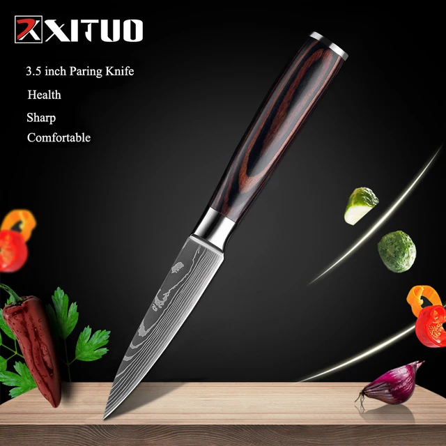 XITUO Chef knife 1-10 Pcs Set Kitchen Knives Laser Damascus Pattern Sharp Japanese Santoku Knife Cleaver Slicing Utility Knife 3.5 in Paring