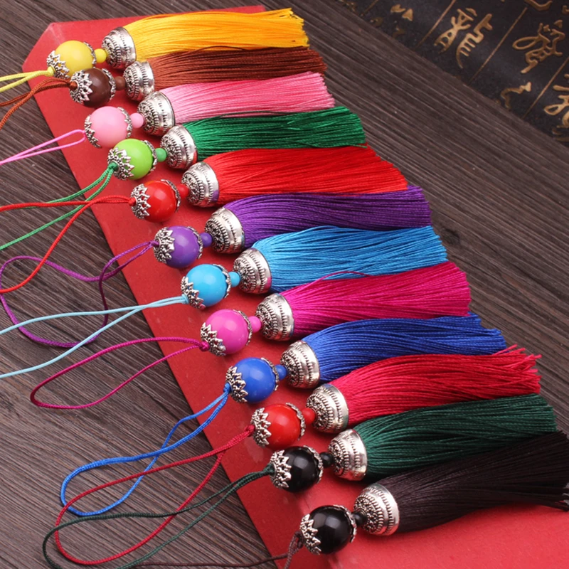 2pcs/lot Silk Tassel Fringe Brush Sling Tassels Trim With Beads Pendant