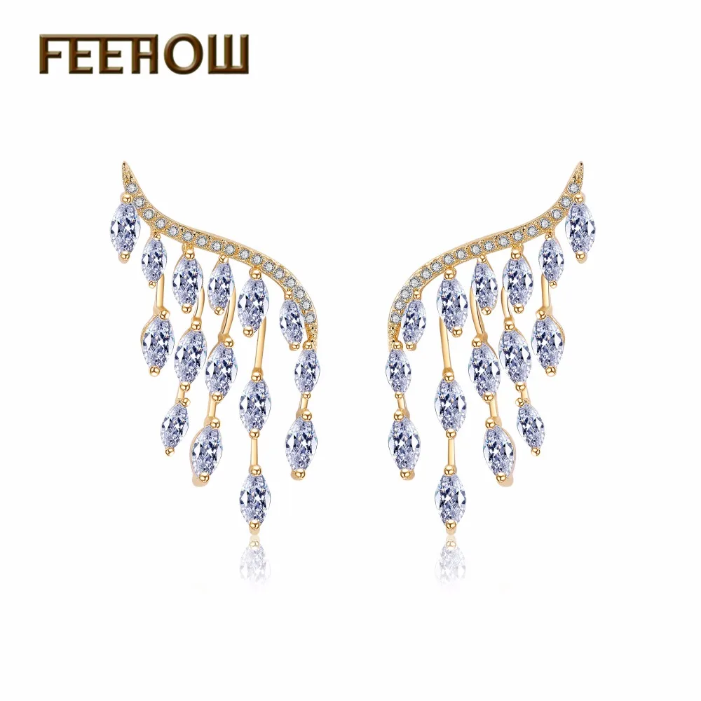 FEEHOW популярные серьги подвески с крыльями ангела высокое качество фианит