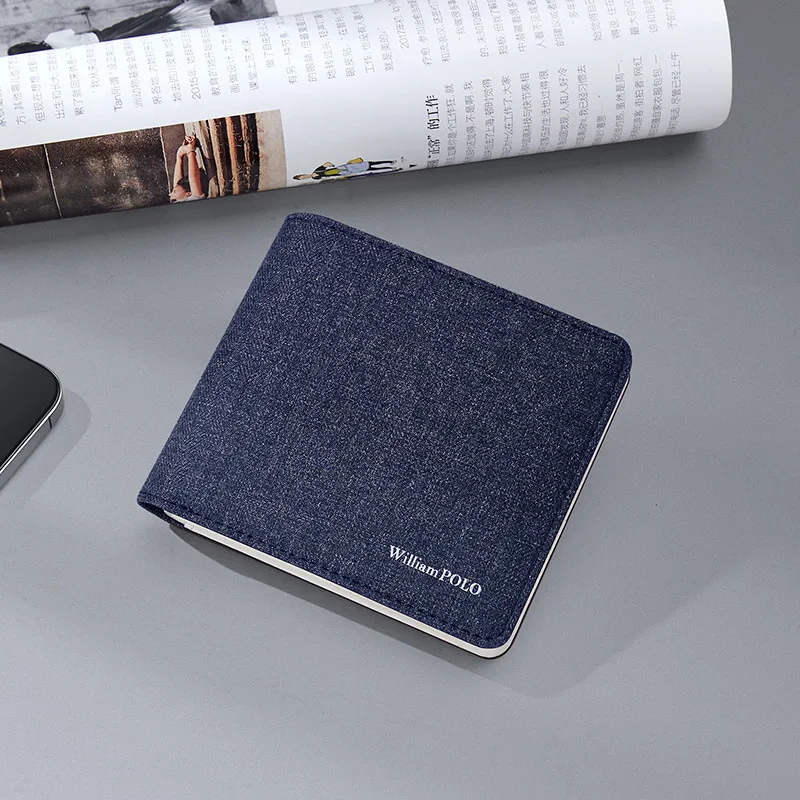 WILLIAMPOLO 2023 Slim Male Wallet Canvas Business Bank Card Holder Designer Luxury Small Purse Driver's Documents Mini Purse