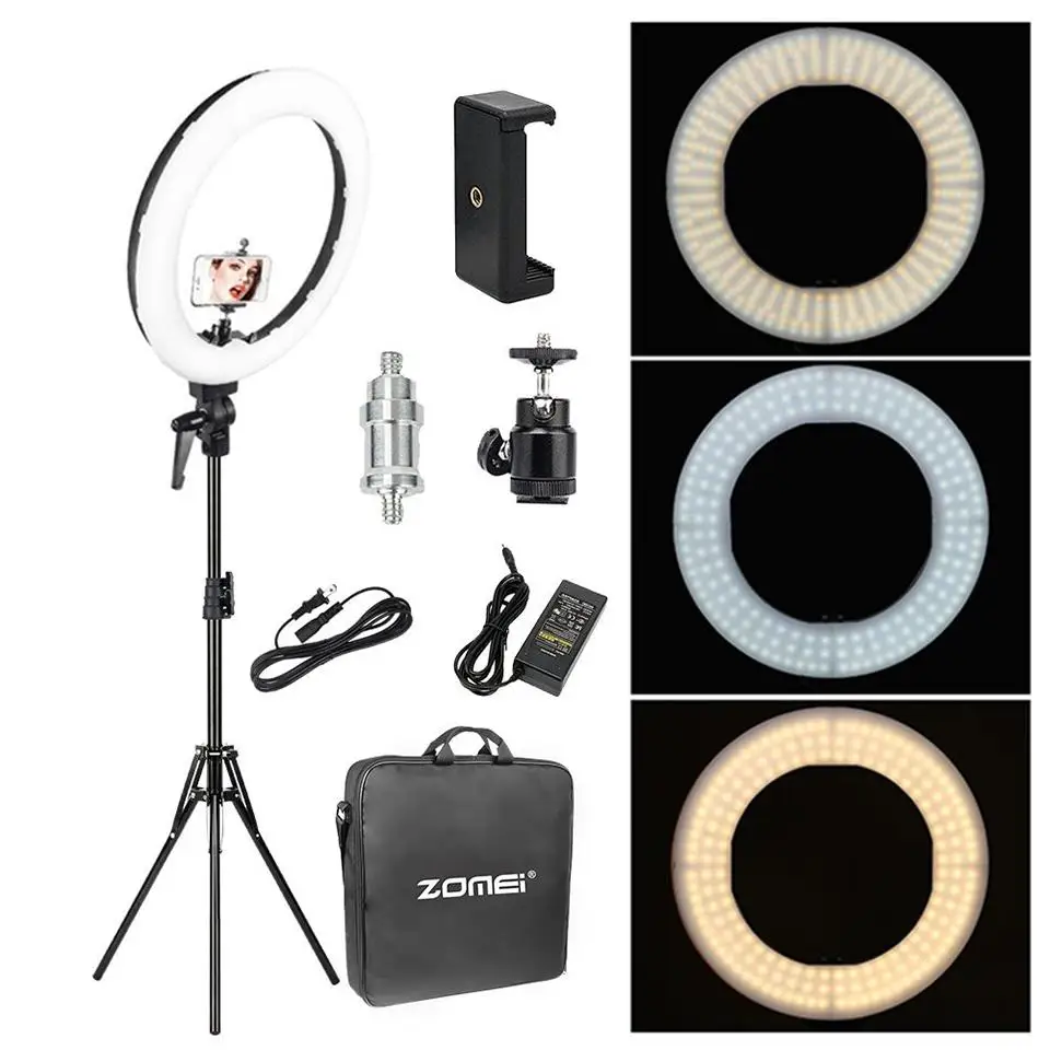 

18'' Dimmable Photographic Lighting Studio Video LED Ring Light 3200-5600K for Smart phone Makeup Live Youtube portrait