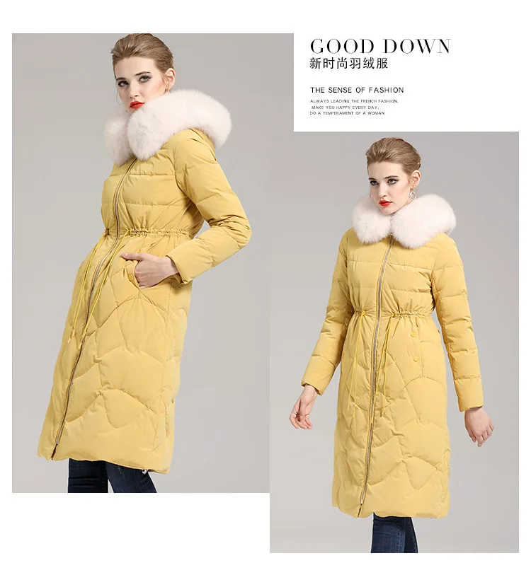 winter new down jacket women's fashion temperament slim 90 down medium length large wool collar coat thickened 408
