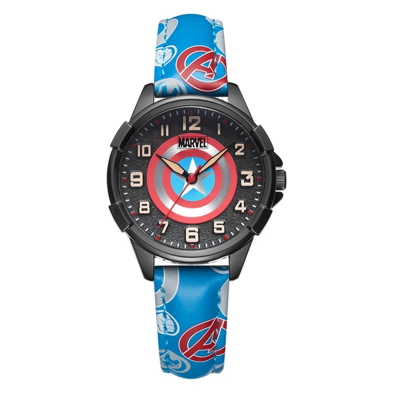 Капитан Америка паук для мужчин мальчиков Кварцевые водонепроницаемые часы детские круглые модные спортивные часы Дисней роскошный подарок часы Дети время - Цвет: Синий
