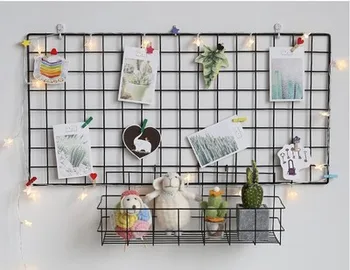 

Multi-Function Iron Metal Grid Decor Photo Frame Wall Art Display Mesh Storage Shelf Organizer Rack Holder