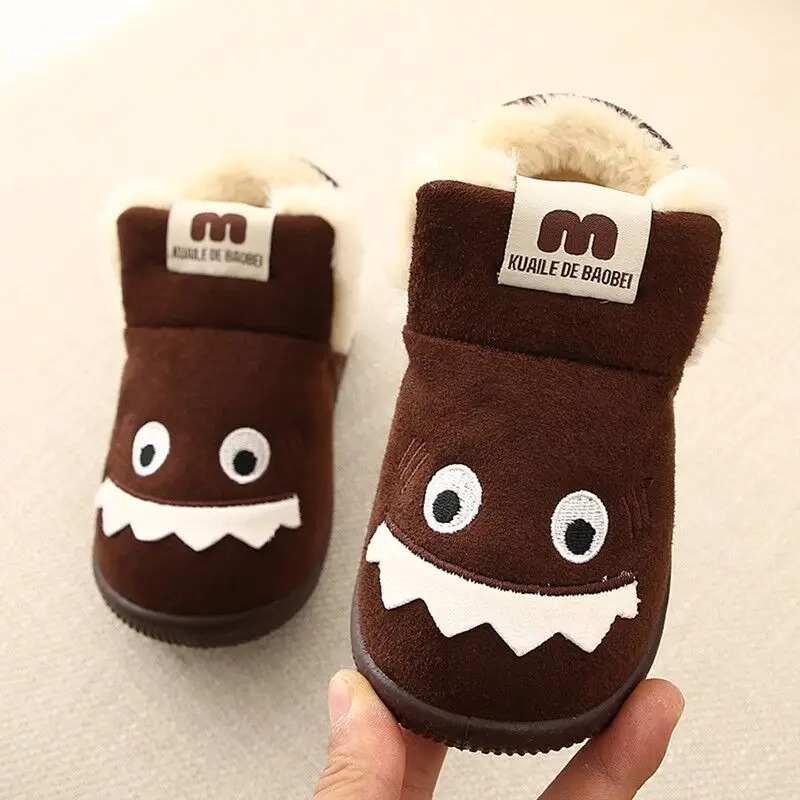 Winter Kids Home Boots Shoes Cartoon Children's Slippers Kids Girls Shoes Plus Velvet Anti-slip Boys Slippers Girls Snow Boots