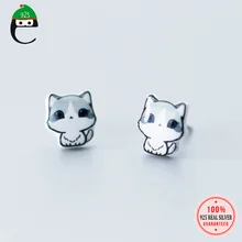 ElfoPlataSi S925 милые серьги-гвоздики в виде кошки для женщин, подруг, ребенок, леди, 925 пробы, серебряные ювелирные изделия, ED239