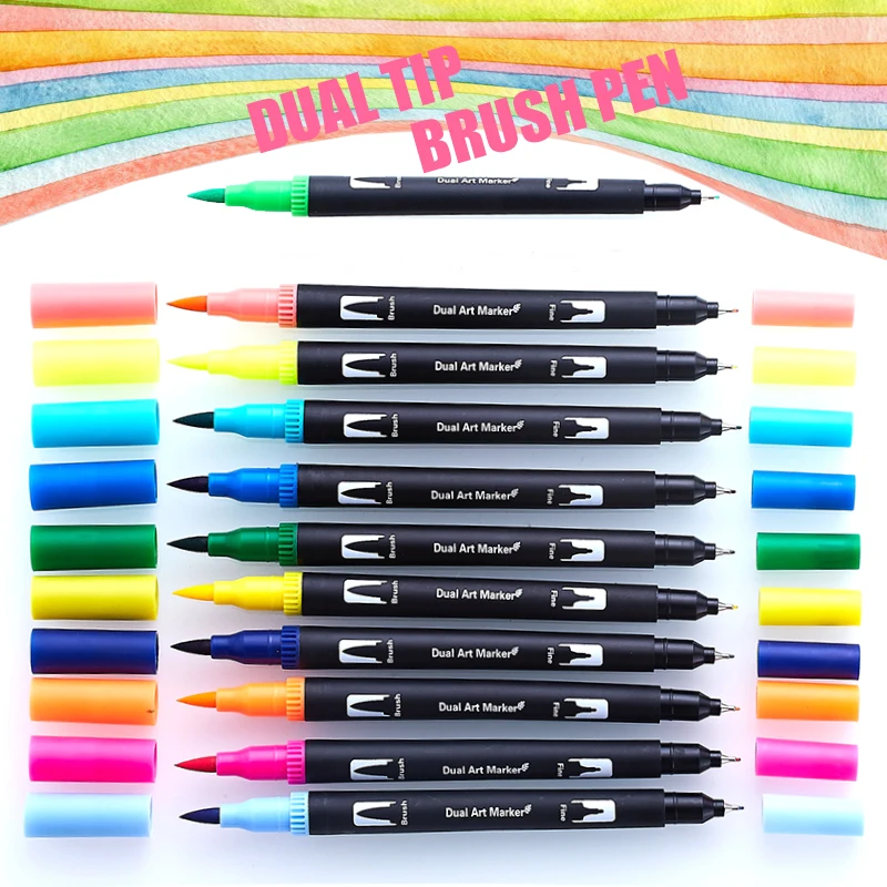 Mr. Pen- Dual Tip Brush Pens, 12 Colors, 0.4mm Fineliner Brush Pens 