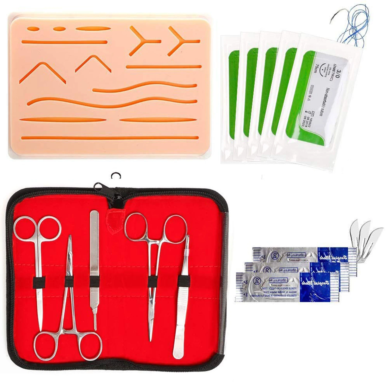 Kit de práctica de sutura para entrenamiento de sutura, almohadilla de  práctica de sutura y kit de herramientas, 24 hilos mixtos para sutura con