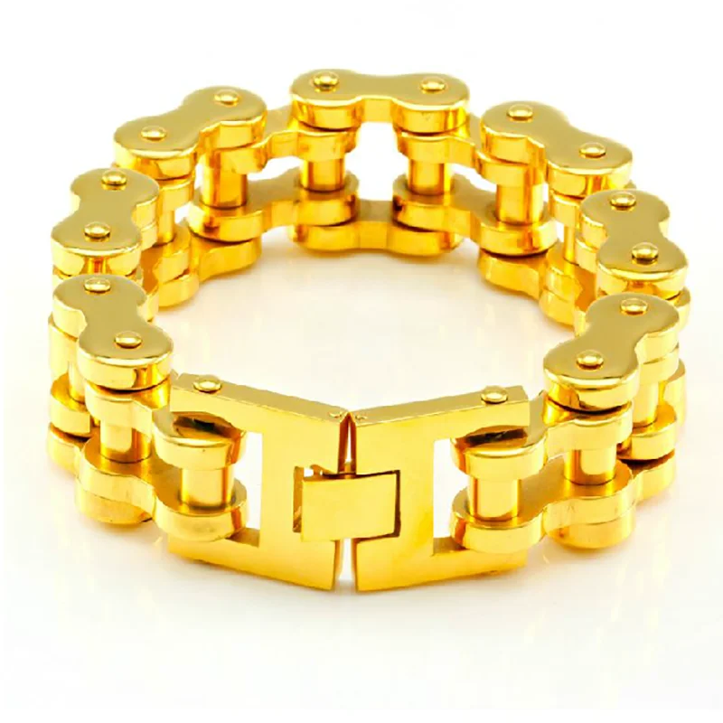 1 шт. Горячая Новая мода для мужчин из нержавеющей стали мотоцикл велосипед цепи дизайн браслет золотой цвет тон специальный подарок