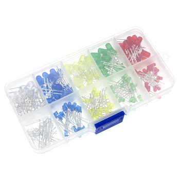 

100pcs(5 Colors x 20pcs) 5mm 3mm LED Light Emitting Diode Round Assorted Color White/Red/Yellow/Green/Blue Kit Box DTT88