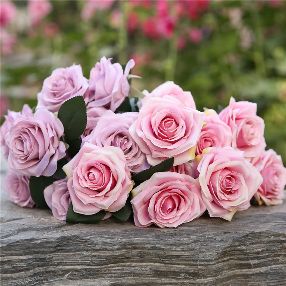 10 Heads Artificial Flower Rose French Rose Bouquet Silk Flower for Home Party Wedding Decoration Fake Flower Fall Decor2019 New