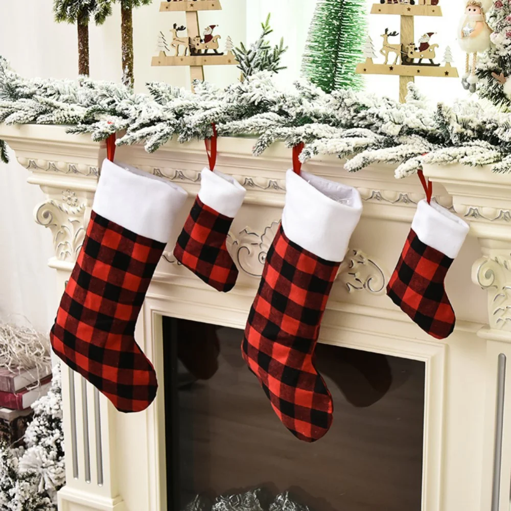 

Personalized Christmas Stocking Add Your Name Christmas Ornament Plaid Red Black White Stockings