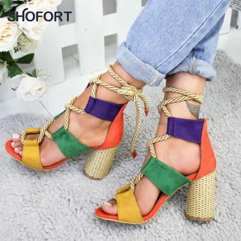 

SHOFORT Women Sandals Fashion High Heels Shoes Female 2020 New Outside Summer Slippers Zapatos De Mujer Sandalias Mujer