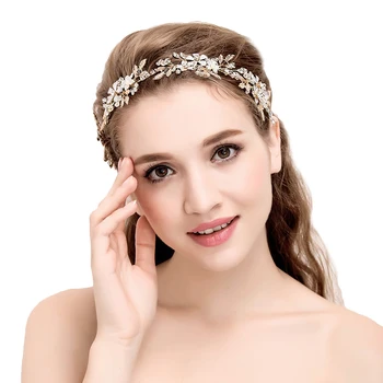 

Gold Bridal Hair Vine Bohemian Style Wedding Headpiece Crystal Pearl Headband Flower Leaves Halo Wedding Hair Accessories